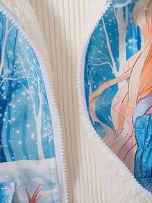 SHEIN Girls Young Girl Floral Print Fuzzy Lining Warm Long Sleeve Jacket, Autumn/Winter New Arrival