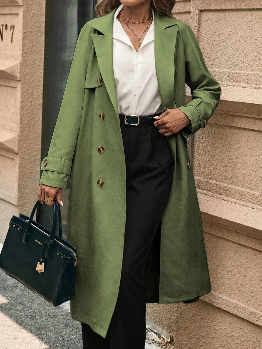 SHEIN Clasi 女士休闲单排扣宽松风衣，秋季