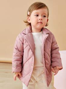 SHEIN Babymeisjes All-Match Lange Gewatteerde Jas, Casual Veelzijdige College Stijl Warme Dikke Buitenkleding Geschikt Voor Herfst & Winter Buitenkleding