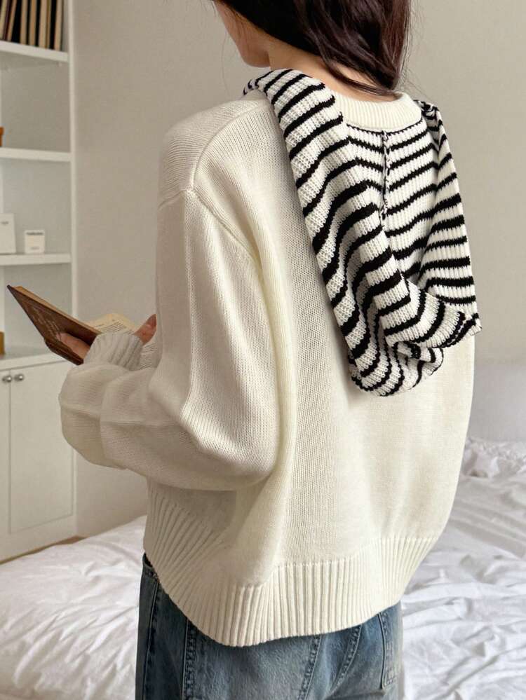 Striped Color Block Oversized Crew Neck Long Sleeve Knitted Sweater For Women,Fall Women Clothes