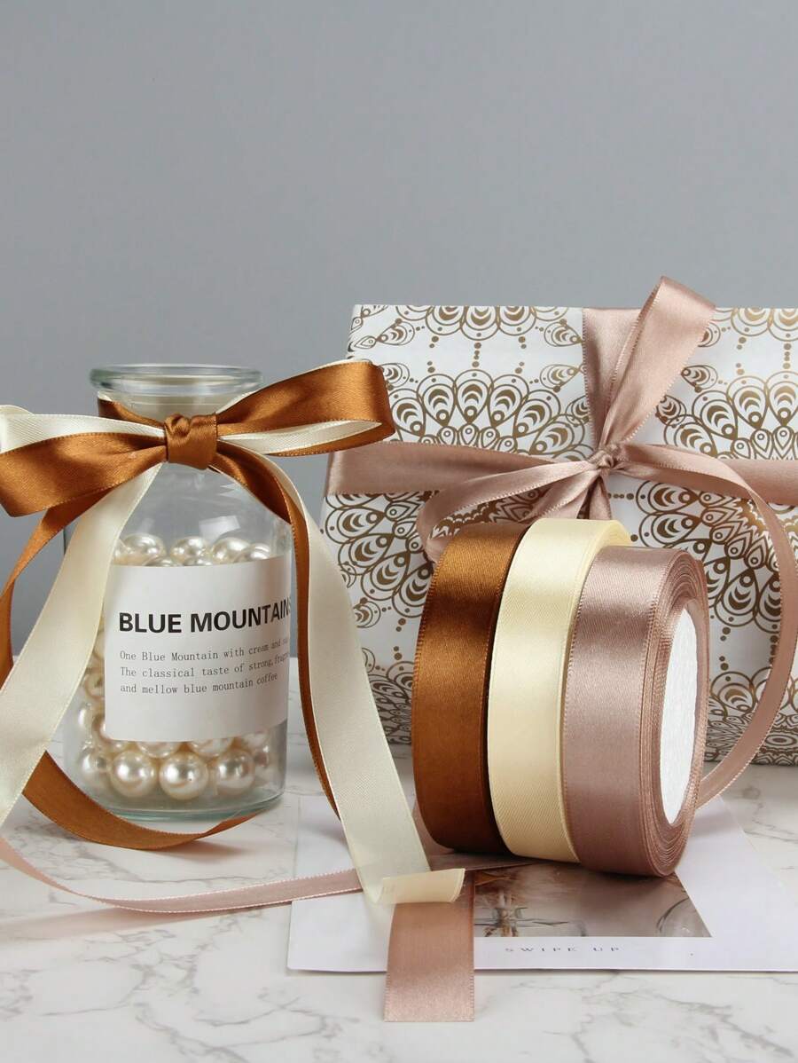 3 Rolls/Set 2cm*22m Brown Series Ribbons, Flower Gifts, Gift Packaging Ribbons, Handmade Jewelry DIY Bow Ribbons, Holiday Party Decoration Ribbons, Birthday Ribbons, Wedding Decorations, Autumn Decorations, Home Decorations,Christmas Decoration Christmas Gifts Valentine's Day - Multicolor - View 1