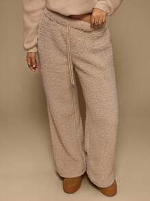 Forever 21 Damen Lässig einfarbige Sherpa-Fleece-Hose für den Winter