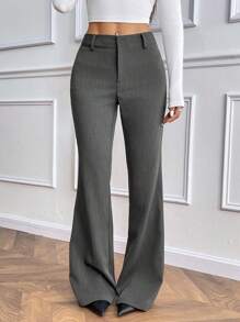 Almamuse 女士时尚低腰喇叭裤，深灰色，TR斜纹布，秋冬