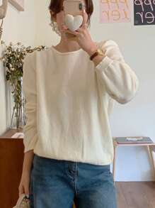 DAZY 1 pieza Suéter casual de mujer con lazo y espalda descubierta de manga larga, ropa de mujer de otoño - Albaricoque - Ver 4