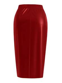 Plus Size Solid Color Wrap Around Split Hem Skirt, Autumn/Winter Fashion