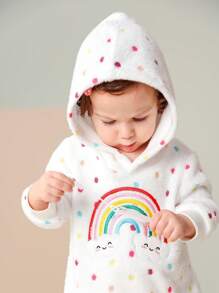 SHEIN Baby Girls Casual Embroidered Rainbow Plush Polka Dot Hooded Dress, Winter - Multicolor - View 3