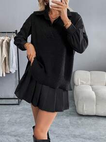 Chiquease Women Solid Color V-Neck Loose Casual Sweater Vest, Autumn/Winter - Black - View 3