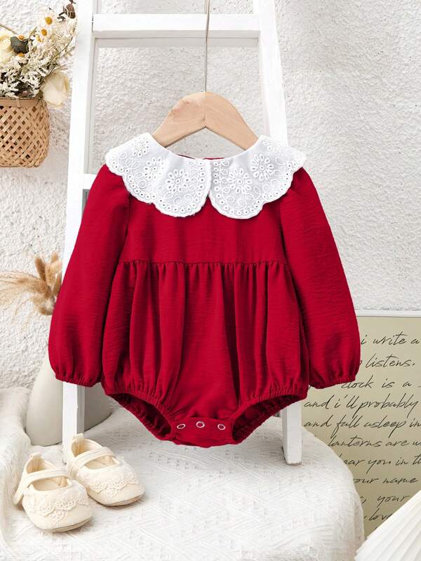 SHEIN LMoss Kids LMoss nou-născut fetiță drăguț mozaic guler Peter Pan cu mânecă lungă, toamnă/iarna