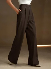 Anewsta Straight Cut Relaxed Waist Suit Pants, Urban-Chic Commute Style - Coffee Brown - View 1