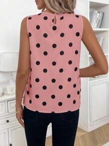 SHEIN Clasi Women Casual Polka Dot Printed Fold Pleated Sleeveless Shirt, Summer