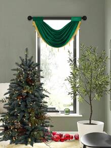 1 tấm rèm cửa ren hoa thanh lịch, rèm cửa sổ lượn sóng phong cách châu Âu tối giản hiện đại, thích hợp cho các sự kiện, tiệc tùng, phòng khách, cửa sổ và cửa ra vào phòng ngủ, đồ trang trí ngày lễ - Màu xanh lá cây đậm - Xem 8