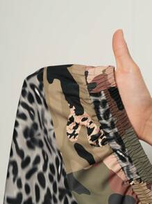 Slaydiva Plus Size Women Camo & Leopard Print Patchwork Pants