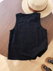 Tween Boy Casual Big Letter Pattern Round Neck All-Match Versatile Tank Top, Suitable For Summer, Outdoor Play, School, Street Photography, Party And Home Leisure, Great Value