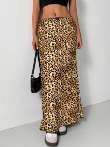 INAWLY Váy họa tiết da báo cạp thấp thời trang đa năng mùa thu dành cho nữ - Màu vàng - Xem 1