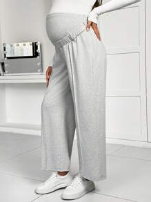 SHEIN Maternity Pants With Pockets, Elastic Waist, Casual And Versatile Loose Fit