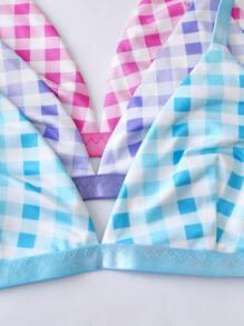 3pcs Plaid Cute Teenage Girls Underwear Set With Triangle Cup, Correcting Bust Shape - Multicolor - View 5