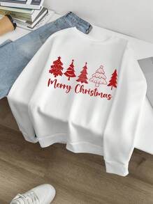 Manfinity Homme Fashionable Casual Christmas Tree Print Parent-Child Set Loose Fit Pullover Crew Neck Sweatshirt, Regular Fit In White - White - View 4