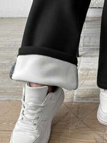 SHEIN PETITE Damen Gerade Bein Hosen, Winterhosen, Lässig & Pendler Tragen mit Thermofutter, für Herbst/Winter