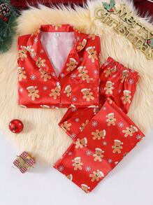 Vrolijk Kerstfeest 2-delige Casual Gingerbread Print Burgundy Broek en Cardigan Set, Comfortabele en Modieuze Kerst Lounge Wear voor Tienermeisjes - Bordeaux - Bekijken 3