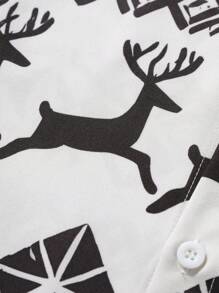 Manfinity Homme Weihnachten Rentier Muster Herren Große Größen Lässig Knopfhemd mit Kragen, Langarm, Herbst/Winter, Party