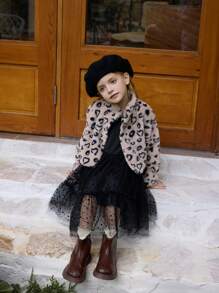 SHEIN Ensemble veste de Top à motif léopard doux et jupe en tulle noir, élégant et mode, tenue décontractée et mignonne. Confortable pour l'automne/l'hiver - Noir - Voir 6