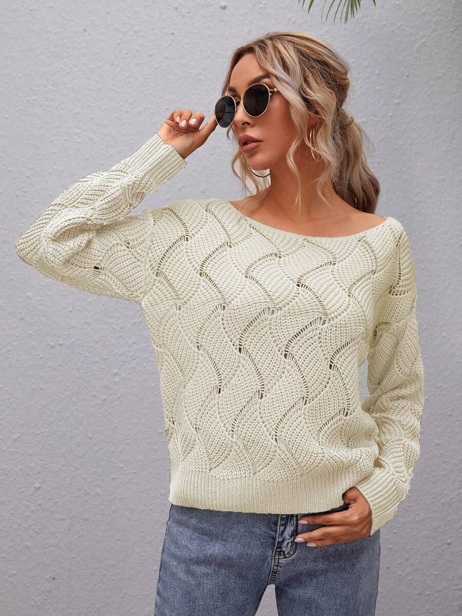 SHEIN LUNE 1 件女式纯色圆领落肩长袖宽松休闲套头毛衣，秋冬