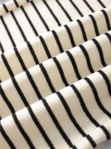 SHEIN BASICS Casual Striped Thickened Warm Loose Wide-Leg Women Pants - Black and White - View 4