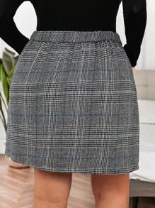 SHEIN Essnce 大码格子图案前扣休闲裙