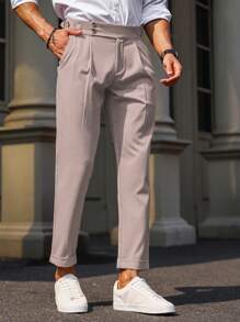 Manfinity Bizformal Men's Solid Color Front Button Pocket Minimalist Casual Pants - Dusty Pink - View 4