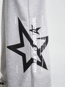 SHEIN Teen Boys' Fashionable Streetwear Style Flame & Star Print Casual Sweatpants, Suitable For Autumn/Winter Daily Wear