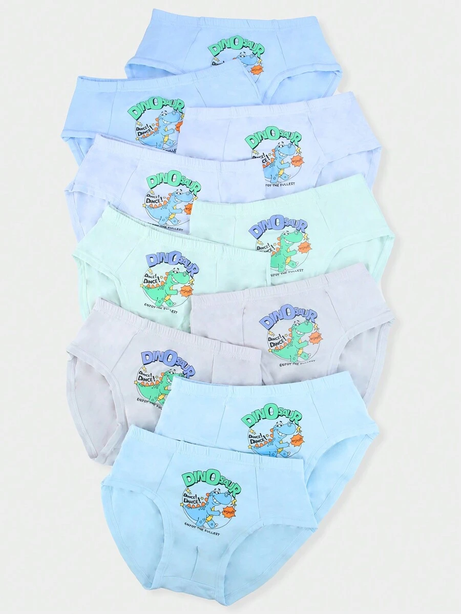 SHEIN 10pcs/Pack Boys' Simple Fashion Cute Animal Pattern Comfortable Briefs, Adolescent