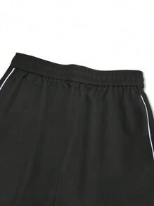 Chillumni 宽松男士字母拼接细节撞色滚边抽绳腰带裤，适合秋季 - 黑色 - 查看 7