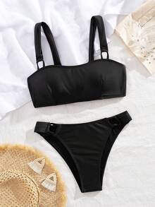 Bộ bikini 2 mảnh dây đeo chéo màu đen gợi cảm trang trí mùa hè - màu đen - Xem 8