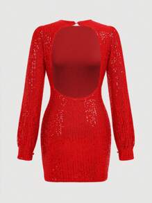 Aloruh Vestido mini con escote abierto a la espalda, con cuentas, de moda y sexy, para uso en fiestas, de nueva temporada otoño/invierno para mujeres - Rojo - Ver 7