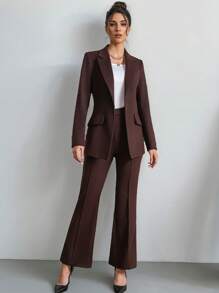 Firerie 女士优雅别致纯色咖啡色系带西装外套 - 咖啡棕 - 查看 7