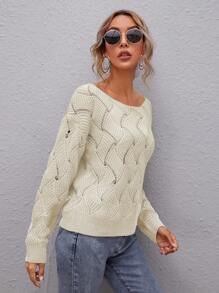 SHEIN LUNE 1 件女式纯色圆领落肩长袖宽松休闲套头毛衣，秋冬