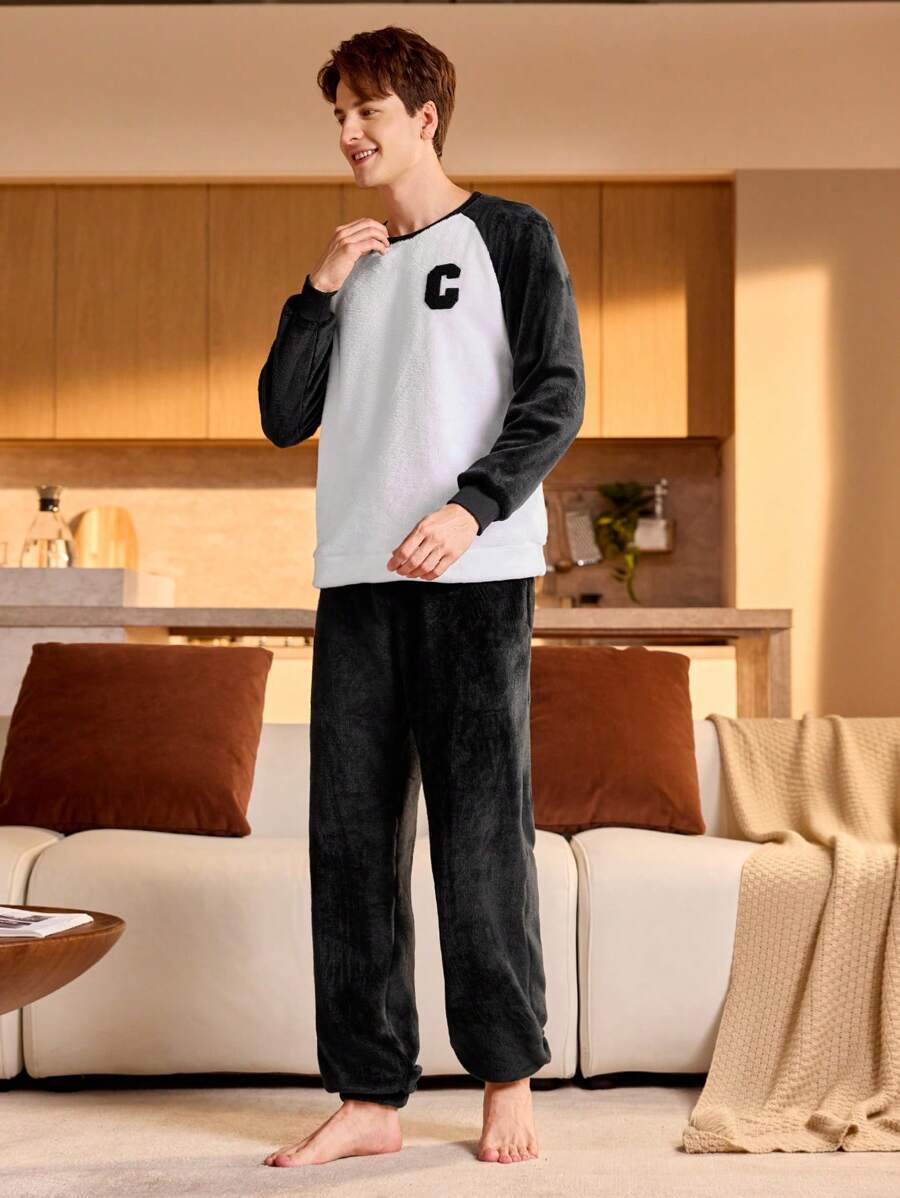 Pantalones de estar por casa de hombre de unicolor con cintura elástica de felpa, para otoño e invierno, esponjosos