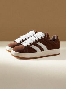 CUCCOO EASI Giày thể thao nữ màu trơn buộc dây phía trước, kiểu dáng thường ngày, phù hợp cho không khí lễ hội năm mới và mùa thu đông. - màu nâu - Xem 2