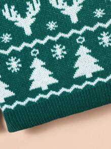 1件男童休闲可爱日常舒适保暖深绿色圣诞树驯鹿图案宽松高领套头衫丑陋圣诞毛衣，可搭配亲子装，适合旅行、圣诞节、圣诞派对、休闲聚会、秋冬季穿着。 - 彩色 - 查看 4