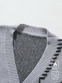 Manfinity Hypemode Áo khoác cardigan dáng rộng tay dài đơn hàng khuy đơn giản họa tiết cánh chim thu đông cho nam - Xám - Xem 3