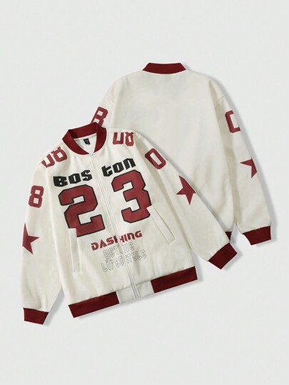 Veste de baseball style sport casual pour hommes avec impression de numéros et de lettres, coupe-vent