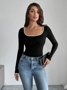 Firerie Maglione girocollo a costine con maniche lunghe e colore a contrasto per donna - Bianco e nero - Visualizzare 5