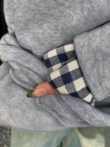 DAZY 女士休闲格子印花长袖二合一运动衫，秋季服装 - 灰色 - 查看 6