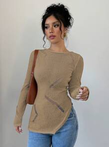 Chiquease Suéter Feminino de Gola Alta Transparente, Ajustado, com Recorte Lateral e Sexy