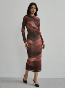 Firerie Đầm dài đơn giản, cổ tròn, tay dài, thường ngày cho nữ - Nhiều màu - Xem 3