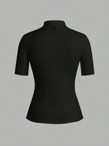 SHEIN EZwear 2pcs Women Black & Dark Grey Turtleneck Fitted Long Sleeve Base Layer T-Shirt Set Suitable For Going Out - Multicolor - View 6