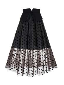 SHEIN Unity Damen Große Größen eleganter hochgeschnittener A-Linien Rock mit Tüll-Punktmuster