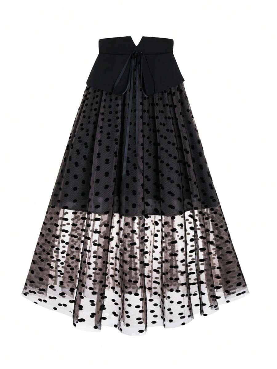 SHEIN Unity Damen Große Größen eleganter hochgeschnittener A-Linien Rock mit Tüll-Punktmuster
