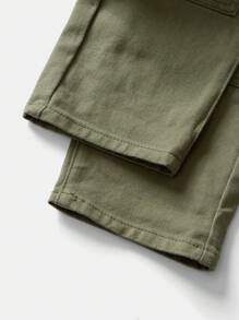 Tween Boys 休闲百搭多功能户外街头直筒牛仔裤，适合日常穿着 - 軍綠色 - 查看 4