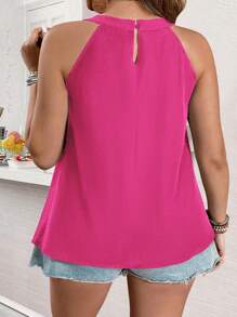 SHEIN Clasi Parte superior holgada con cuello halter de unicolor y brillo para mujeres de tallas grandes - Rosa Fucsia - Ver 2